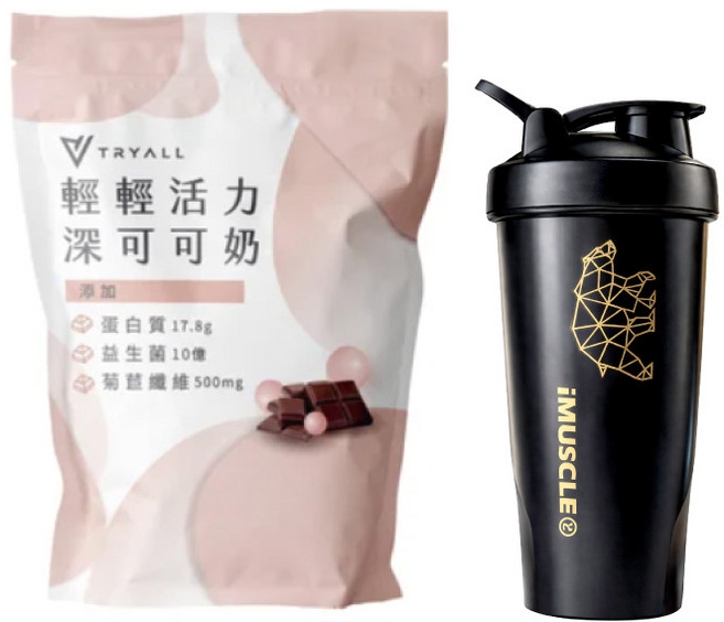TRYALL 機能植物蛋白飲-芝麻奶 500克, 1個, 深可可1包+Imuscle限量黑金搖搖杯