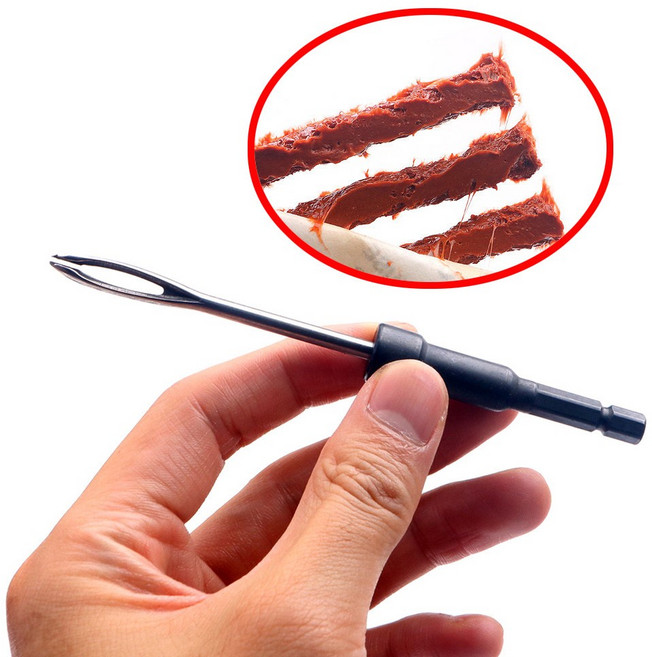 국산 드릴용 끈끈이 바늘 노튜브 지렁이 충전 드라이버 타이어 펑크 빵구 타이어바늘 오토바이 자전거 타이어수리세트 펑크수리 셋트 비상 수리 씰 자동차 차량용 정비소 카센터 카센타, 1개