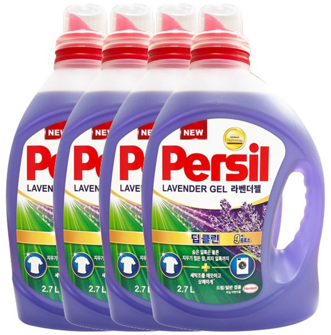 퍼실 딥클린 라벤더젤 플러스 액상세제 라벤더코튼향 본품, 2.7L, 1개입, 4개