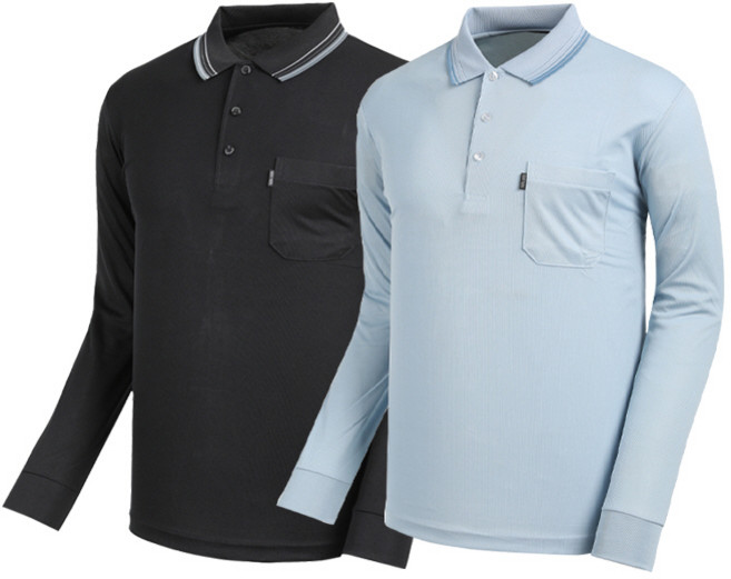 [YLD]1+1쿨론 단추 카라 긴팔 티셔츠 냉감 기능성 자외선 차단 등산 골프 작업복(2장세트)