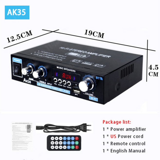 AK35/AK45/AK55 고출력 홈 앰프 2 채널 미니 소형 블루투스 사운드 앰프 FM USB 원격 제어 HIFI 디지털, [02] AK35 bluetooth US, 6.AK35 US Plug