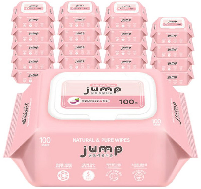 아기물티슈 넉넉한 점프 캡형 100매 20팩 (리뉴얼)