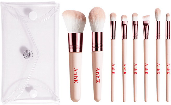 안크 메이크업 브러쉬 세트 미니 휴대용 체리팝 8종, 1개, 핑크