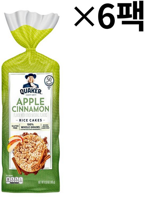 (미국직배) 퀘이커 글루텐프리 애플 사과 시나몬 라이스 케이크 185g 6개 Quaker Gluten-Free Apple Cinnamon Rice Cakes