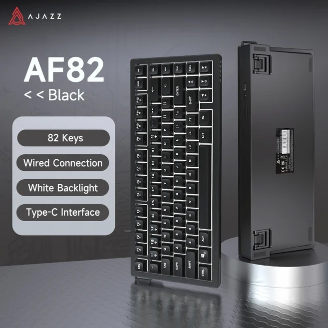 AJAZZ AF82 오피스 로우 프로파일 키보드 RGB 유선/무선 게이밍 75% 레이아웃 4000mAh 배터리 윈도우/맥용, 03 Black-wired
