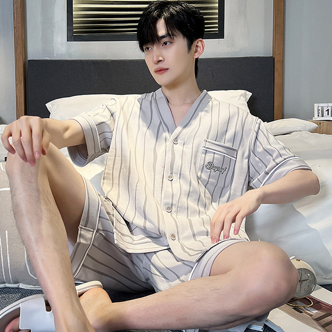 男士純棉短袖睡衣套裝