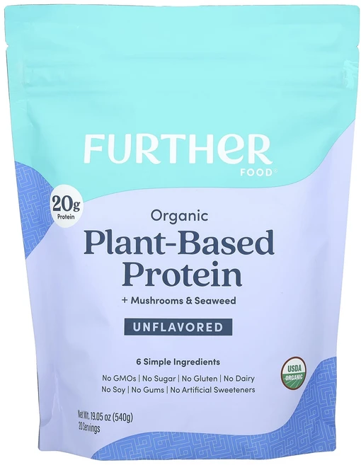 Further Food 유기농 식물성 단백질 + 버섯 및 해초 무맛 540g(19.05oz), Further Food 유기농 식물성 ..., 540g, 1개 - 쿠팡