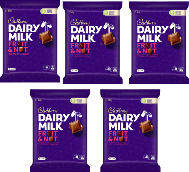 [캐드버리] 초콜렛 마니아를 위한 대용량 빅 사이즈 프룻앤너트 맛 350g, 340g, 5개