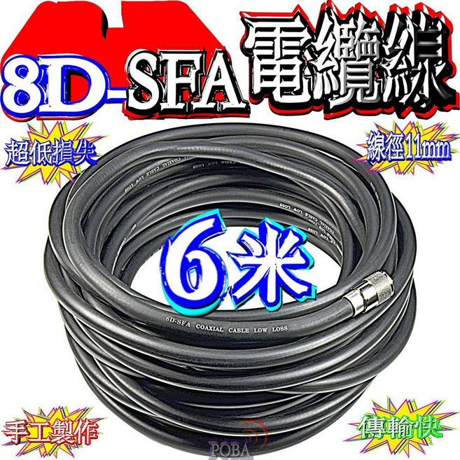 8D-SFA 同軸電纜線, 1個, 6米,一邊車機一邊基地木瓜天線