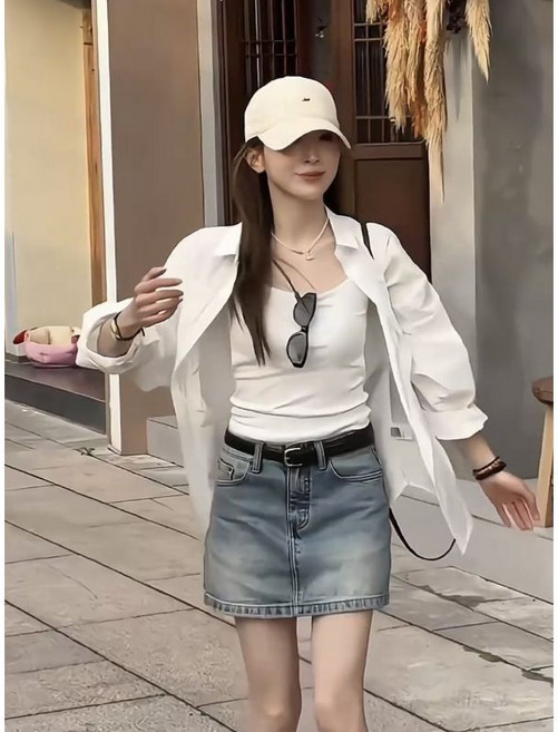 韓系輕薄防曬開衫襯衫女, 白色,XL