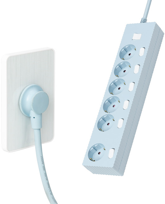 파워존 6구 납작멀티탭 고용량 웨이브 개별스위치 과부하차단 콘센트 50cm 1.5m 3m 5m 7m, 개별스위치 6구5m 파스텔블루, 1개