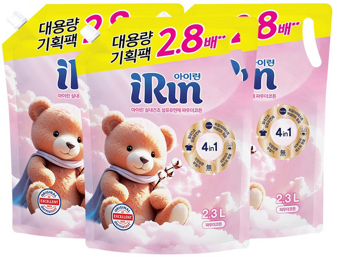 아이린 실내건조 섬유유연제 파우더코튼 리필, 3개, 2.3L