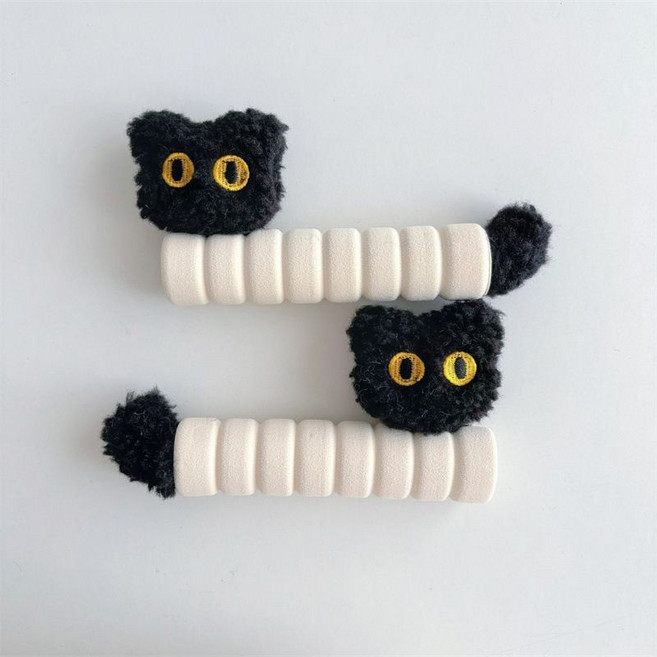 앤유 고양이 캐릭터 문손잡이 보호쿠션 2개입, 블랙캣