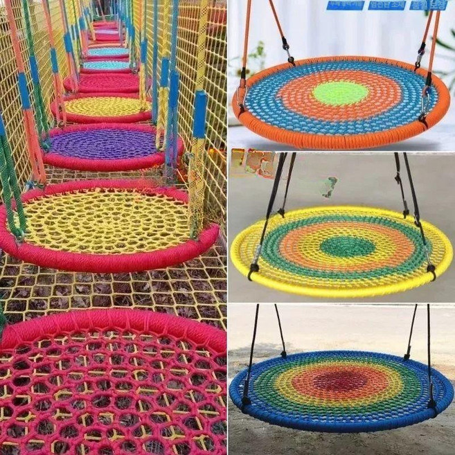 원형그네 해먹 둥지 원형 놀이터 침대 행잉 야외 카페, 1개, 레인보우 80cm