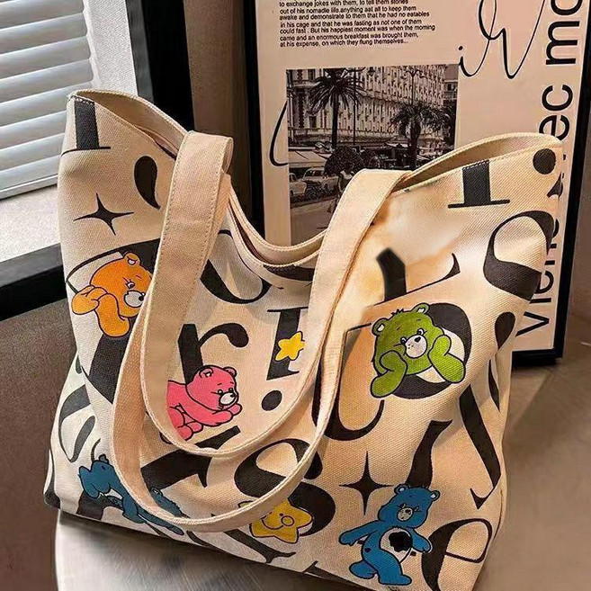 學生帆布包 女 大容量 印花 媽咪包 手提單肩包 購物袋