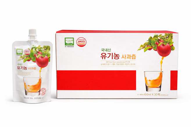 뚜껑으로 돌려따먹는 국내산 유기농사과즙, 30팩, 100ml
