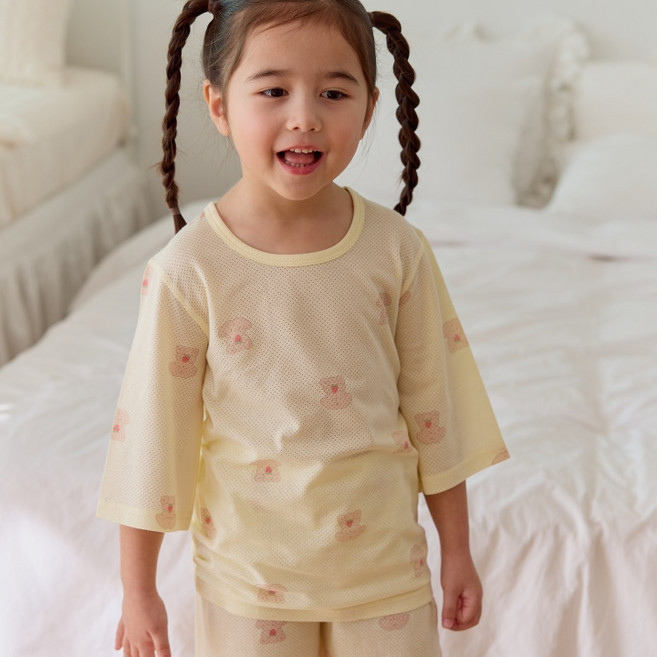 아이숲 아동용 강아지 모달메쉬 칠부실내복 상하의 세트