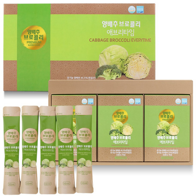 별빛농부 양배추브로콜리즙 60일분 양배추스틱 양배추 농축액 양배추사과즙 양배추즙 명절 추석 선물 양배추 애브리타임, 600ml, 2개