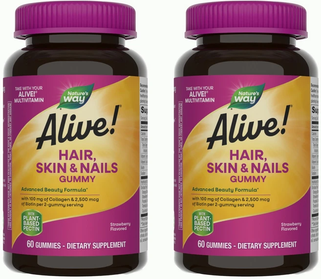 네이쳐스웨이 얼라이브! 헤어 스킨 & 네일 구미, 60정, 2개 - 쿠팡