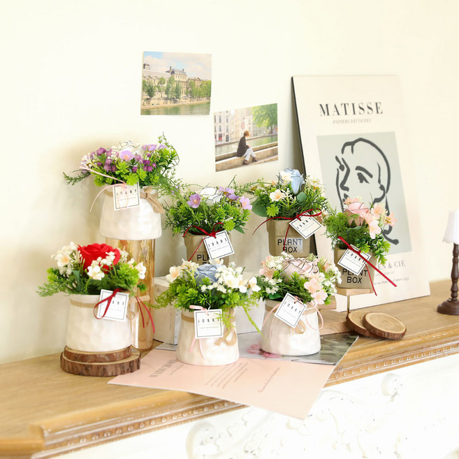 인테리어 미니 조화화분 비누샤넬장미화분 2size, 비누샤넬장미화분 대형 핑크, 1개