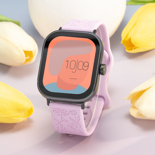 호환 레드미 워치4 샤오미 미 밴드 8/9 프로 꽃무늬 실리콘 스트랩, 라벤더퍼플, 1개