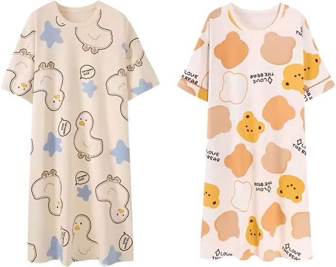 세렌디 여성 반팔 원피스 잠옷 1+1 여름 파스텔 캐릭터 홈웨어