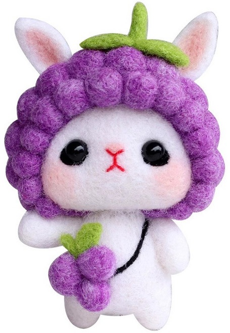 투데이리빙 DIY 양모 펠트 세트 귀여운 토끼 강아지 미니 인형 만들기 초보자 힐링 취미 공예 감성 캐릭터 미니어처 소품, 포도토끼, 1세트