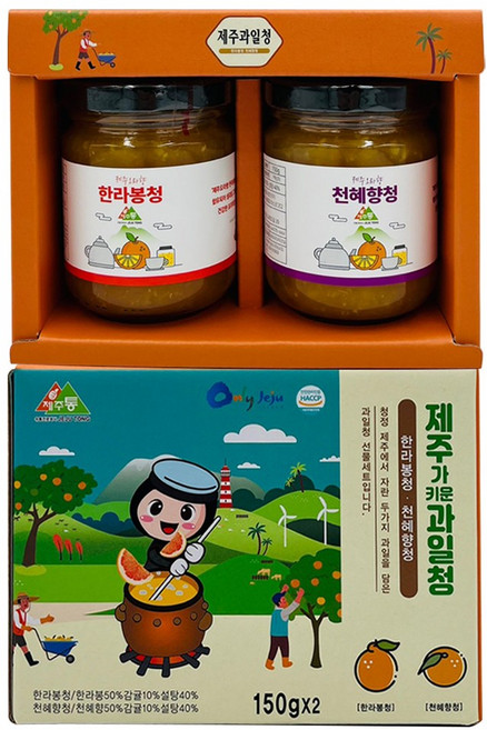 제주가 키운 과일청 2종 선물세트 (한라봉 천혜향), 1세트, 한라봉150g+천혜향150g