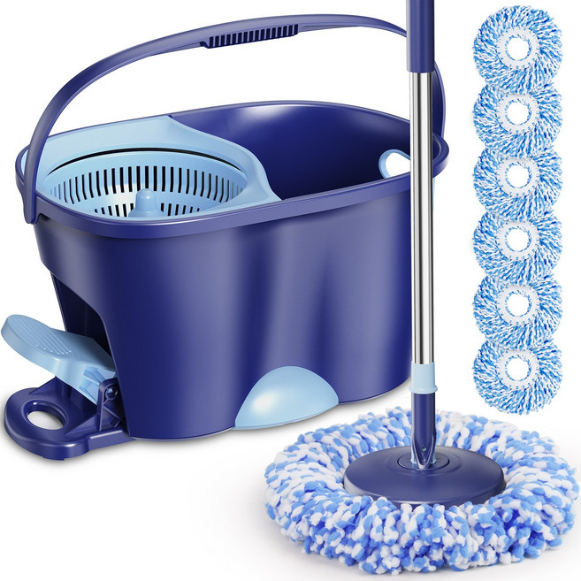 뷔이위이 밀대 통돌이 바닥청소 회전 밀대걸레+탈수통+걸레4p, 1세트