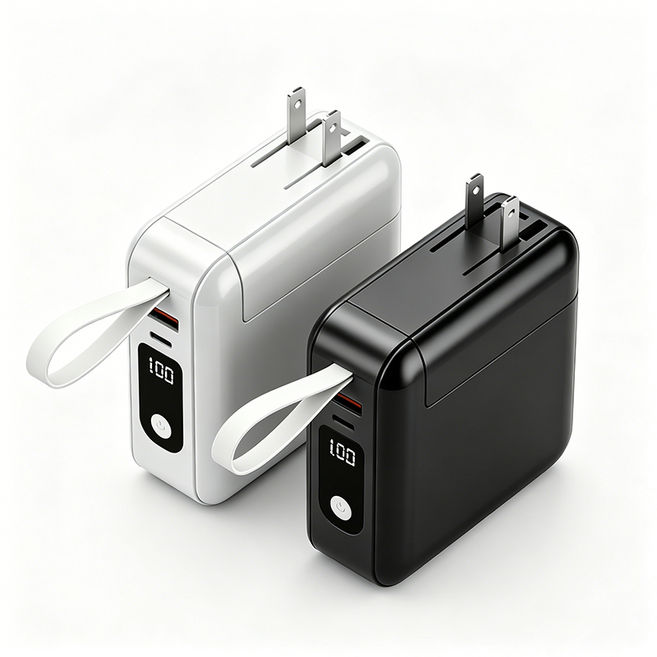 插頭式行動電源 20000mAh 22.5W快充 充電器兩用, 白色【自帶雙線+折疊插頭】, 10000mAh