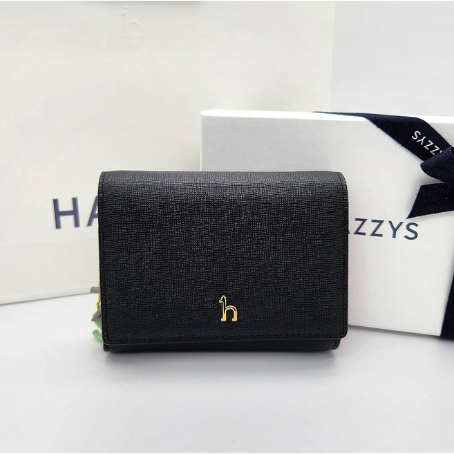 [백화점 정품AS+선물포장] 헤지스 3단 반지갑 블랙 가죽 레터링장식