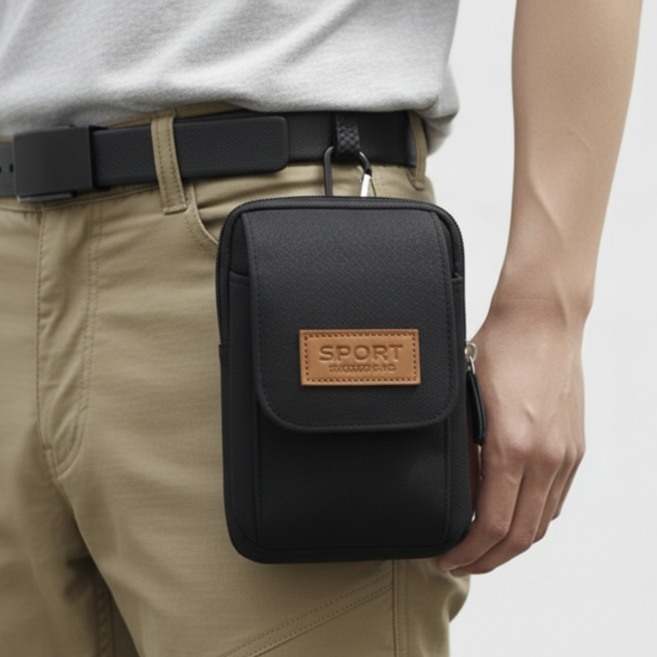 위벳 멀티포켓 벨트세트 휴대폰 파우치 남성 스마트폰 허리 가방 아웃도어 수납 케이스, 1개, 블랙