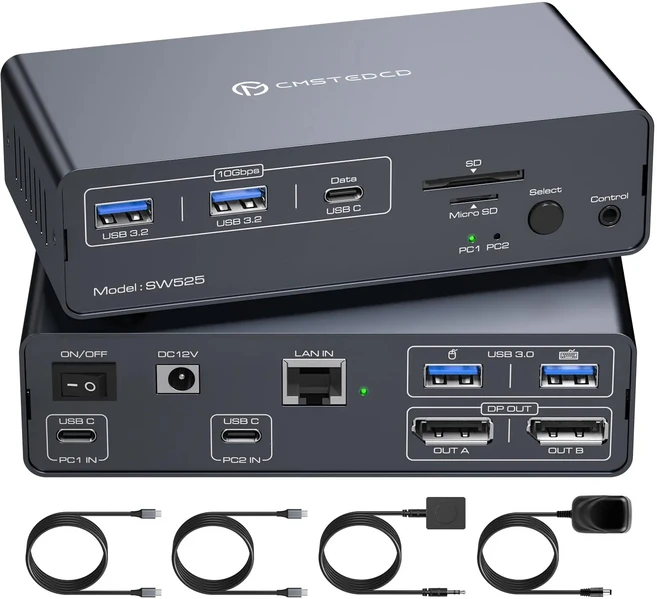 eGPU 독 USB C 도킹 스테이션 듀얼 모니터 KVM 스위치 노트북 또는 맥북 (12-in-1) C타입 독 디스플레이, 01 SW525, 02 EU Power Adapter
