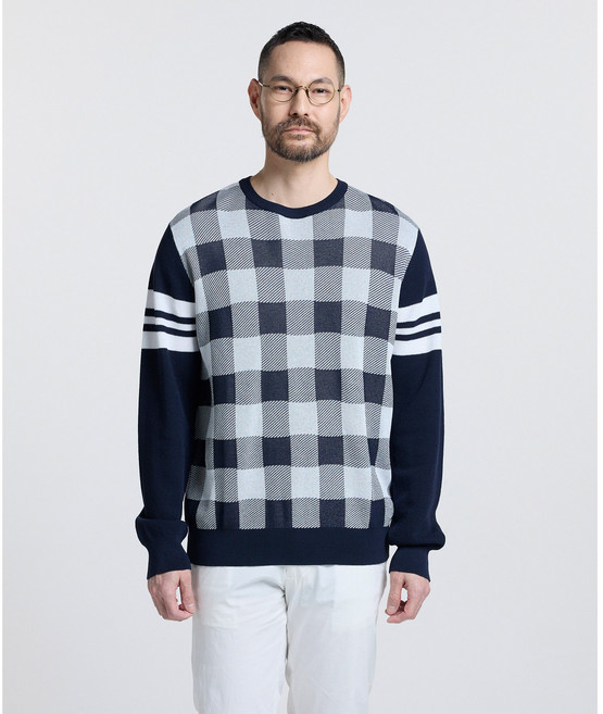[STCO] 남성 COOL 체크 라운드 니트 클래식핏 네이비