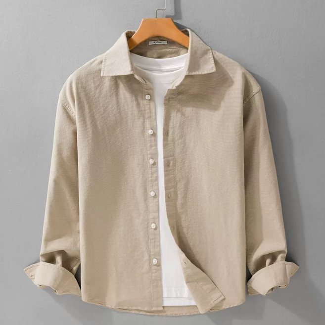 더킹맨 남자 봄 가을용 캐주얼 순면 내추럴 셔츠 긴팔