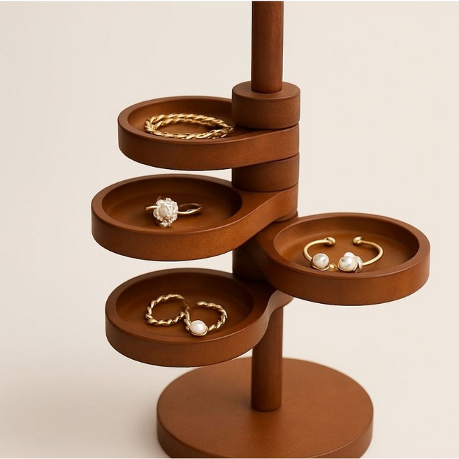 JUNGJIN 원목 원형 빈티지 악세사리 거치대, 1개, 월넛