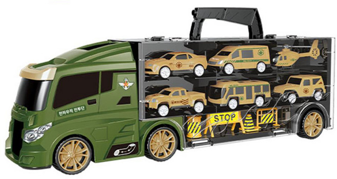 군용 자동차 케리어트럭 출동 슬로프 오픈 투명커버 아동장난감 렉카 아기, 1개