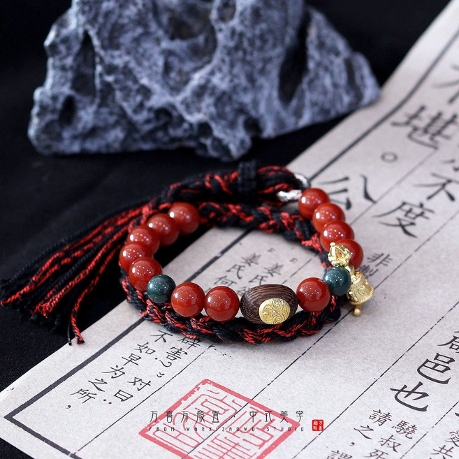 安瀾丨藏式編繩手鏈, 1個, 安瀾丨紅瑪瑙款成品（手圍備注）