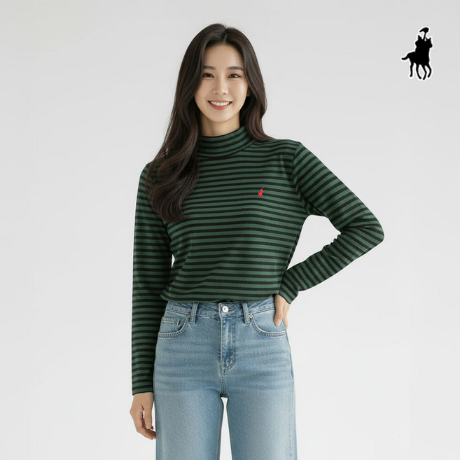 빅히트 패션 여성 스트라이프 반목 피치 긴팔 티셔츠