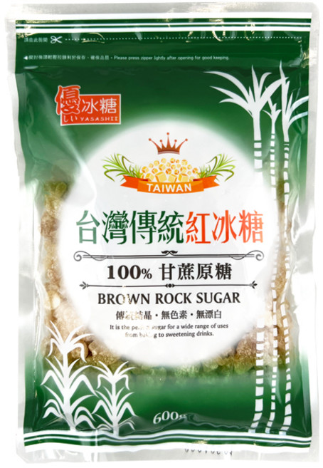 優冰糖 YASASHII 台灣傳統紅冰糖 甘蔗原糖 無色素 無漂白 600g, 6個