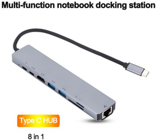 Usb 8 In 1 Type C 3 1 ~ 4k Hdmi 호환 허브 어댑터(Sd Tf Rj45 카드 리더기 포함) Macbook 노트북 컴퓨터