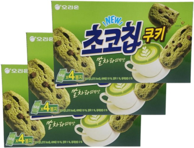 오리온 초코칩쿠키 제주말차라떼맛, 3개, 256g