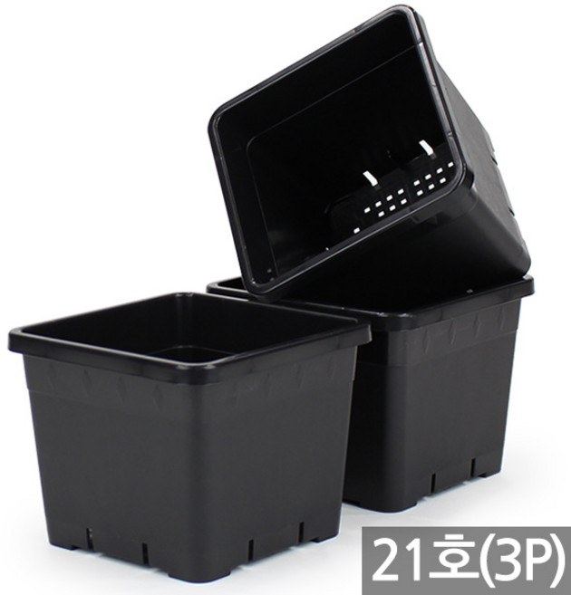 세인화분 국산 플라스틱 사각 화분 3P - 플분 칼라 중형 대형 분갈이 인테리어 홈 가드닝 슬릿분 국내산 정사각 식물 화초 재배 육묘 원예, 3개, 사각화분 블랙(21호)