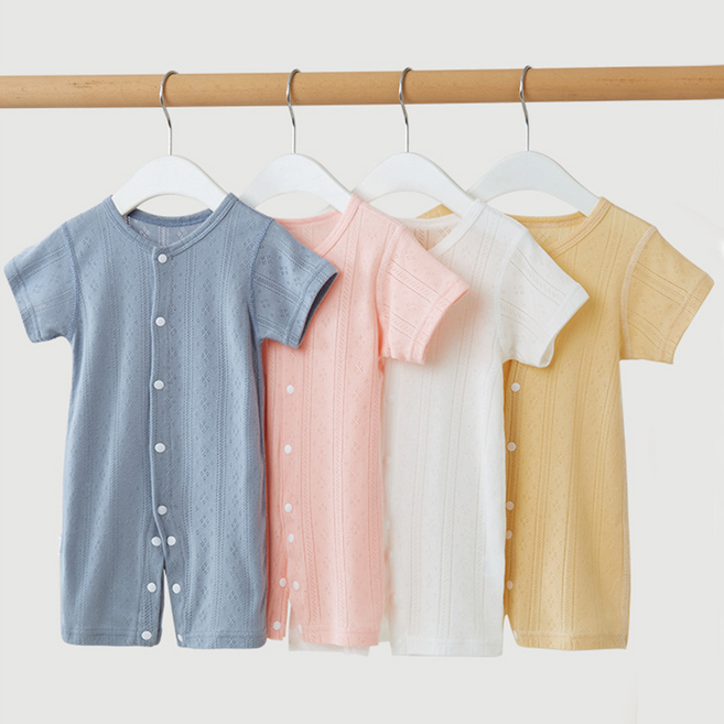 베베니즈 자가드 메쉬 풀스냅 통기성 반팔우주복