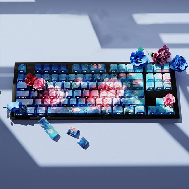 라나야 블라썸 측면각인 PBT 염료승화 키캡 61 68 75 87 99 108배열 맞춤형 디자인, 로즈