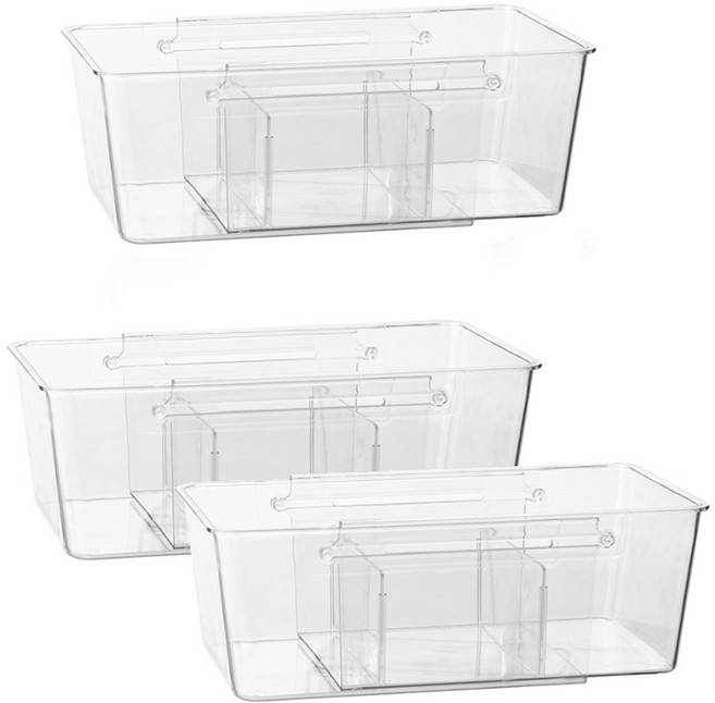 투명 맞춤 길이조절 수저정리함 싱크대 서랍 정리 수저 보관함 세트, 3개, 투명칸막이