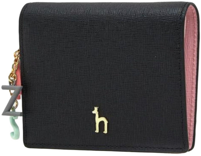 헤지스 가죽 골드퍼피 로고 레터링장식 2단 반지갑