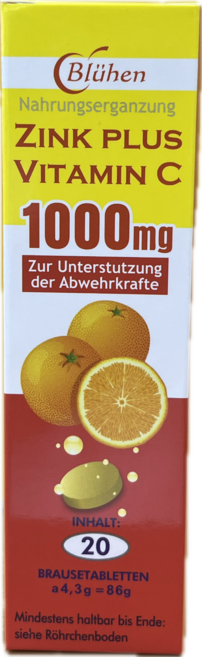 Blühen 貝斯特速補美C 含鋅維他命C發泡錠 1000mg, 1個, 20顆