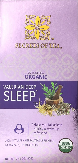 Secrets of Tea 유기농 발레리안 딥 슬립 티 카페인 무함유 티백 20개 40g(1.41oz), Secrets of Tea 유기농 발레..., 1개 - 쿠팡