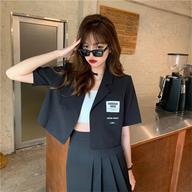 COSYEVNO 여름용 여성 반팔 크롭 자켓 캐주얼 스트릿 스타일 CLXxzwt-19